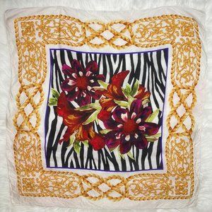 OS - Purple Flower and Zebra Print Square Scarf